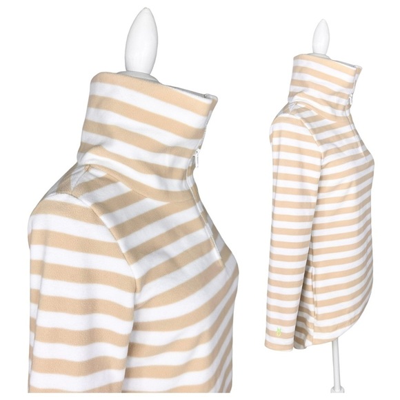 NWOT Dudley Stephens turtleneck zip white tan stripe fleece prospect pullover XS - Picture 10 of 16